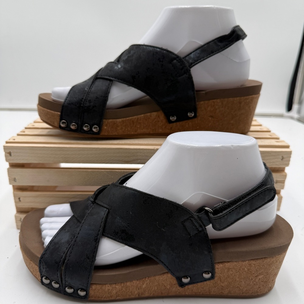 Boutique by Corkys Sandals Crisscross Wedge Slingback Black Womens 8